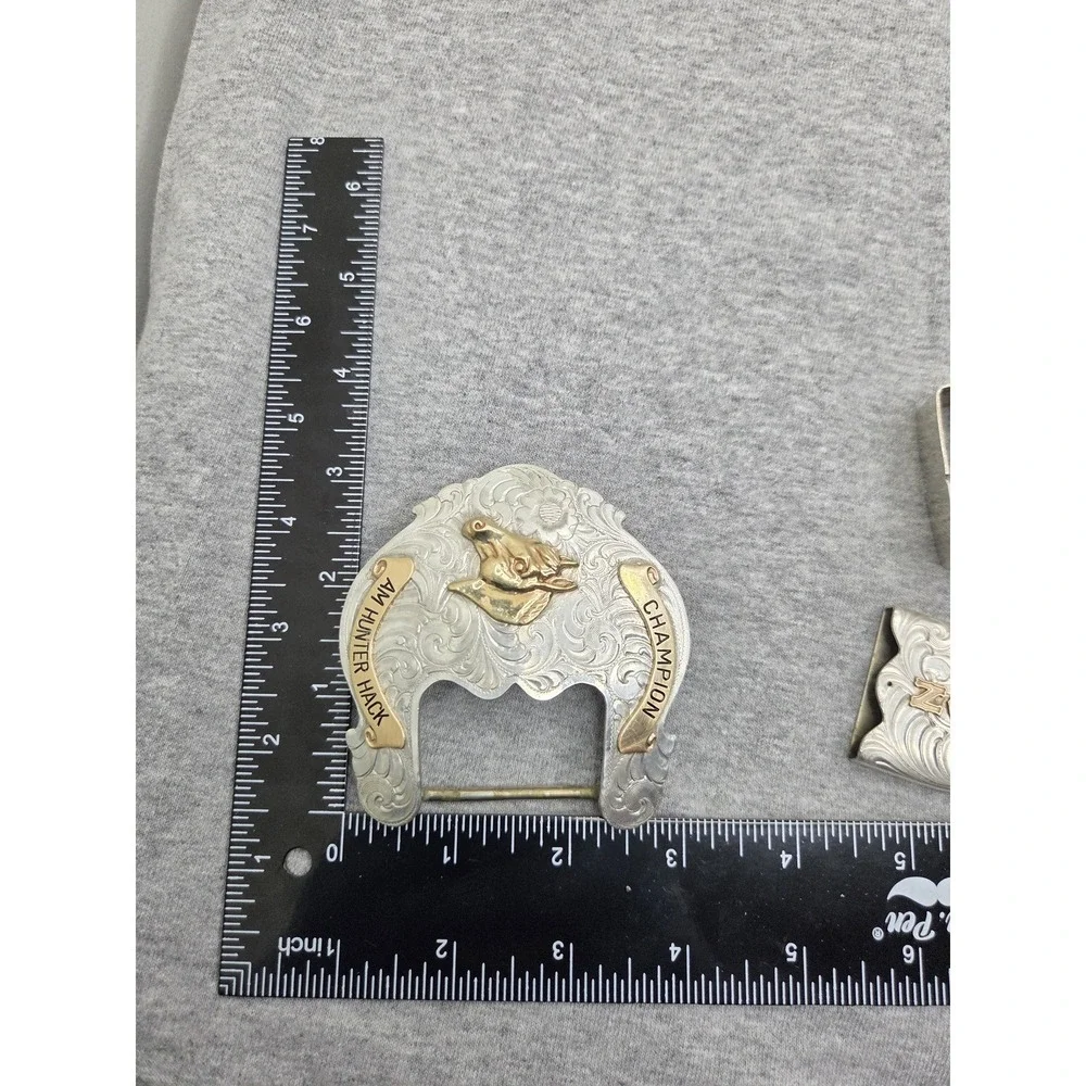 1992 Wage Trophy Belt Buckle 3 Piece Set Hunting Champion Sterling Overlay